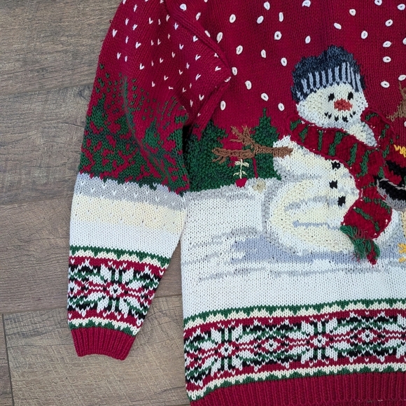 Vintage Embroidered Snowman Penguin Christmas Sweater Fair Isle - Picture 9 of 10